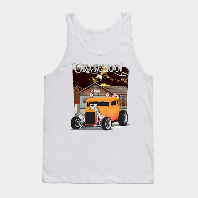 Orange 1932 Chevy 5 Window Coupe Hot Rod Old School Print Tank Top by RPM-ART